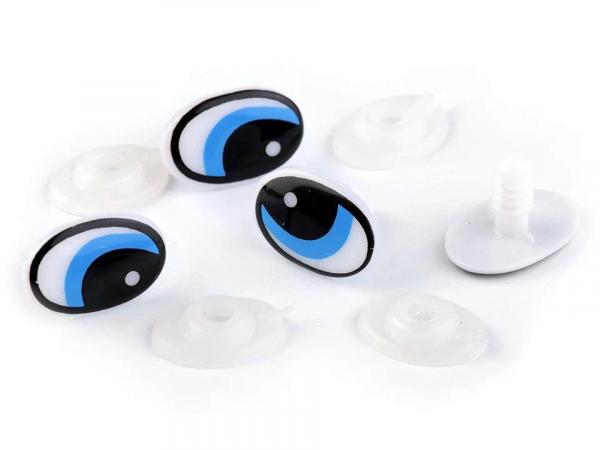 Augen mit Sicherung 14x25 mm Weiß/Schwarz/Blau (2 Stück)